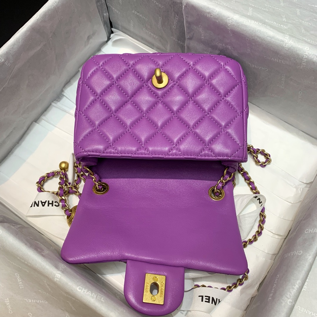 Mini Classic Flap Lambskin Bag AS1786 Purple/Gold